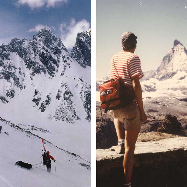 Mountain and fanny pack retro