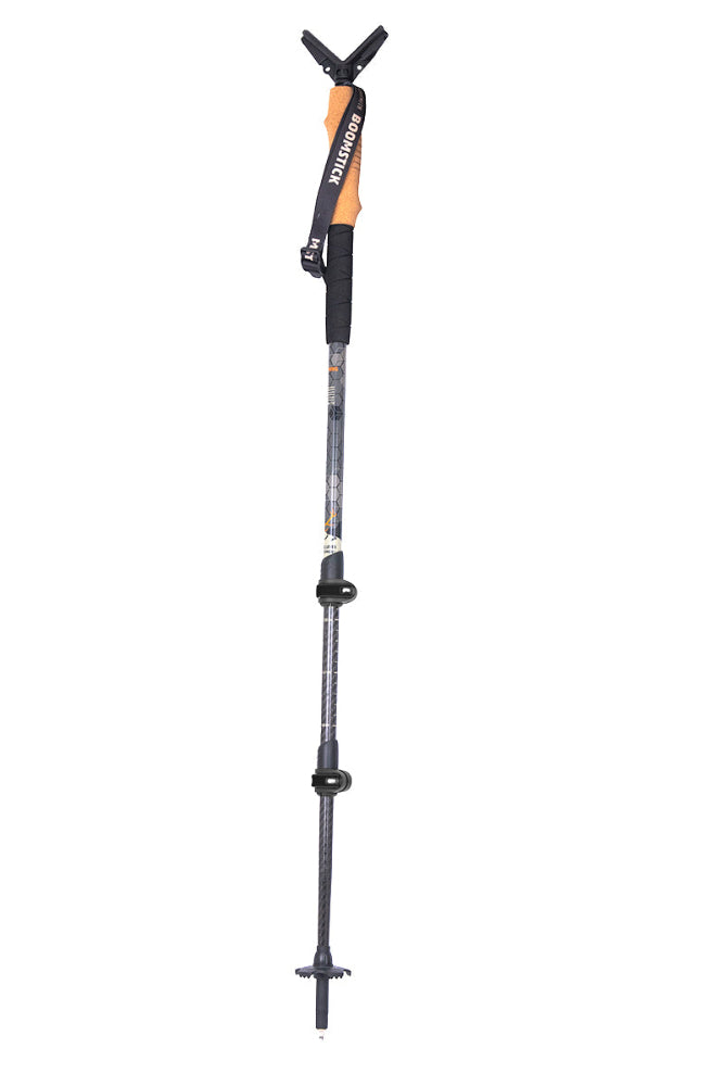 Single trekking pole for hunting, shown with a threaded on V-cradle for rifle shooting