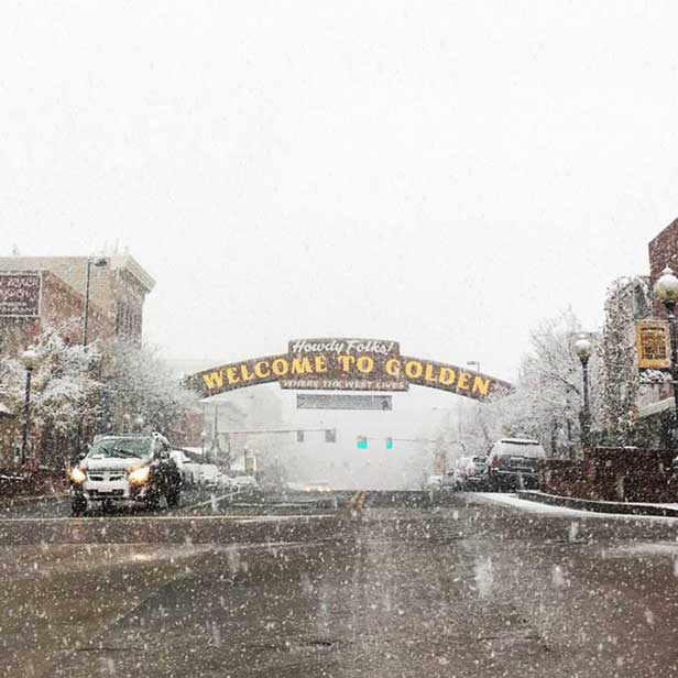 Welcome to Golden sign in snow